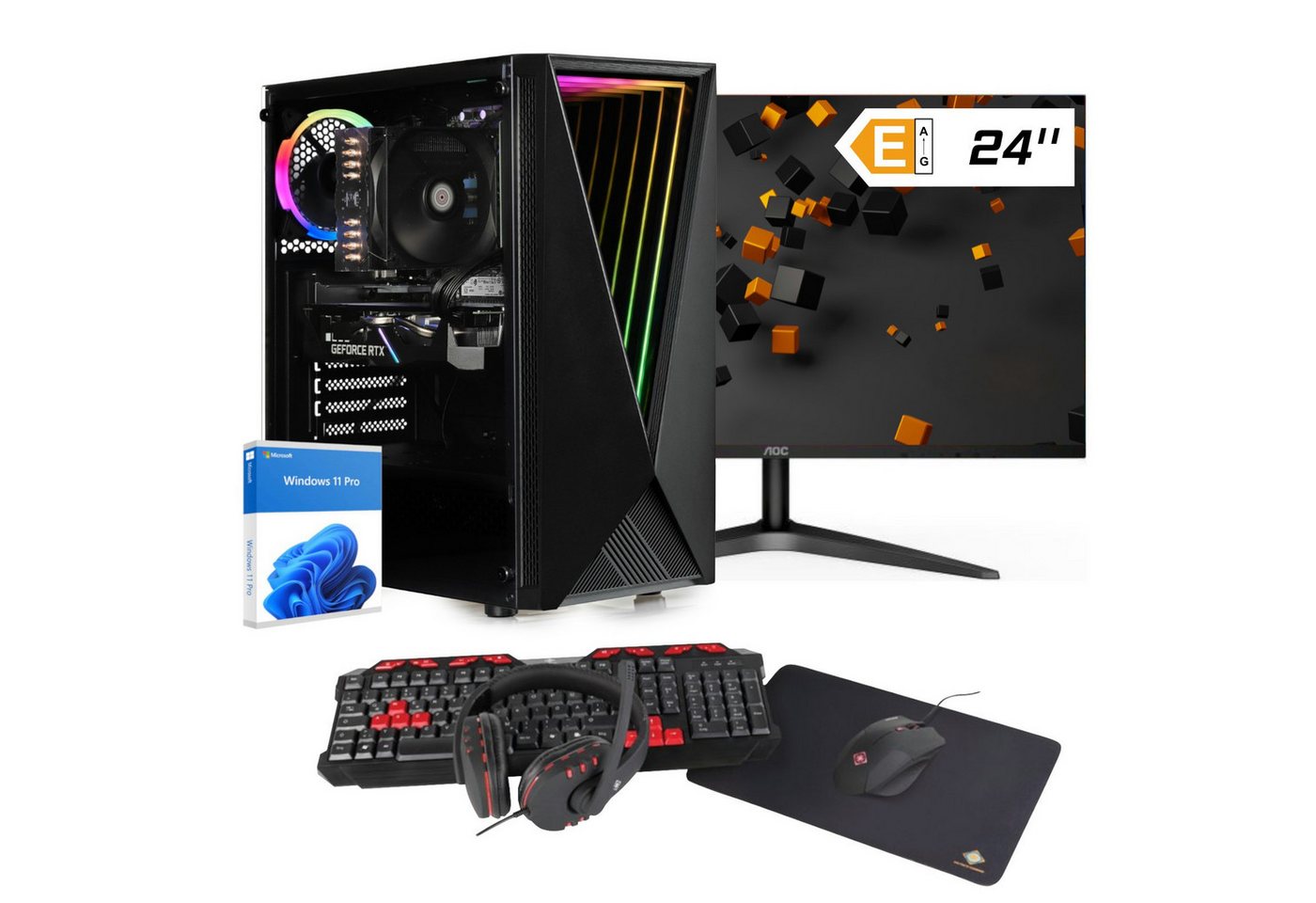 dcl24.de RGB Gaming-PC (24 Zoll, Intel Core i5 12400, GeForce RTX 3050, 16 GB RAM, 500 GB SSD, Luftkühler, Windows 11 Pro, WLAN) von dcl24.de