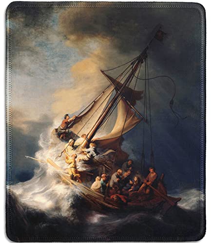 dealzEpic - Art Mauspad - Naturkautschuk Mauspad mit berühmter Malerei Christi im Sturm am Galiläa-See (Jesus beruhigt den Sturm), 1633 von Rembrandt - genähte Kanten - 24,1 x 20,1 cm von dealzEpic