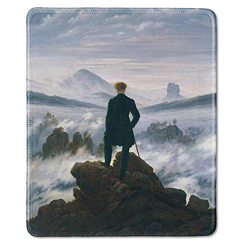 dealzEpic - Art Mousepad - Naturkautschuk Mauspad mit berühmtem Fine Art Gemälde des Wanderer über dem Meer des Nebels von Caspar David Friedrich - genähte Kanten - 24,1 x 20,1 cm von dealzEpic