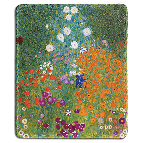 dealzEpic - Art Mousepad – Naturkautschuk Mauspad mit berühmtem Fine Art Gemälde von Bauerngarten von Gustav Klimt – genähte Kanten – 24,1 x 20,1 cm von dealzEpic