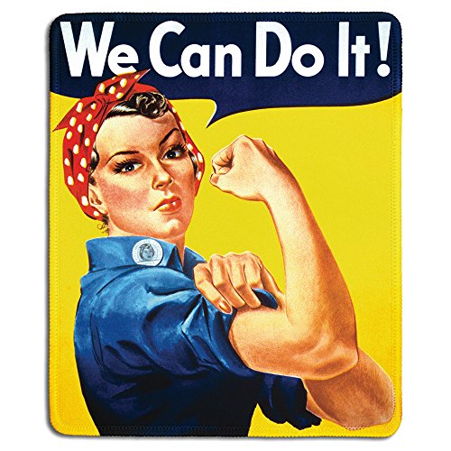 dealzEpic - Art Mousepad – Naturkautschuk Mauspad mit berühmtem klassischem Vintage-Poster Rosie The Riveter We Can Do It – genähte Kanten – 24,1 x 20,1 cm von dealzEpic