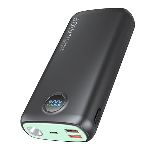 Debopo Power Bank, 27000mAh 30W PD3.0 QC4.0 4.5A Schnelles Aufladen, USB C Eingang und Ausgang Externer Akku mit 3W Heller Taschenlampe, Led Display für Smartphone, Tablets und mehr(Grün) von debopo