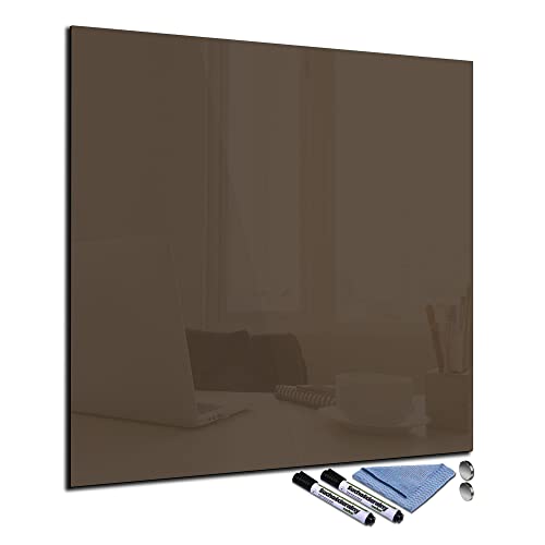 Glas-Magnettafel 40x40 cm Whiteboard Wand Beschreibbar Quadratisch Magnetisch Küche Office Büro mit Zubehör Wochenplaner Abwischbar Deko Memoboard Tafel Braun von decorwelt