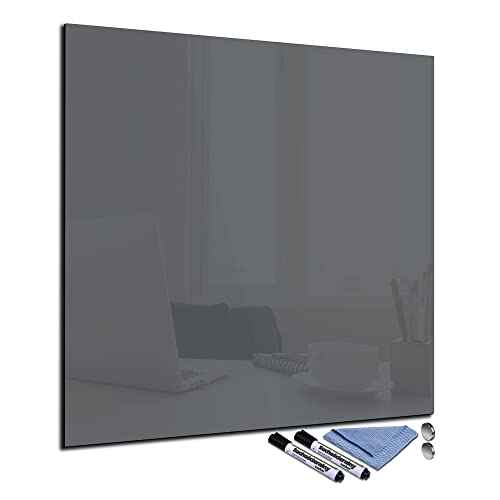 Glas-Magnettafel 40x40 cm Whiteboard Wand Beschreibbar Quadratisch Magnetisch Küche Office Büro mit Zubehör Wochenplaner Abwischbar Deko Memoboard Tafel Grau von decorwelt