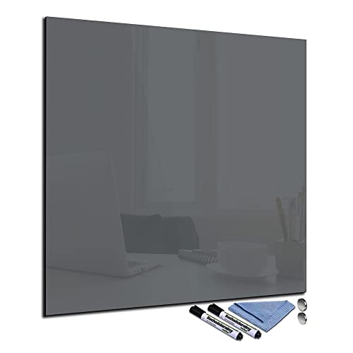 Glas-Magnettafel 60x60 cm Whiteboard Wand Beschreibbar Quadratisch Magnetisch Küche Office Büro mit Zubehör Wochenplaner Abwischbar Deko Memoboard Tafel Grau von decorwelt