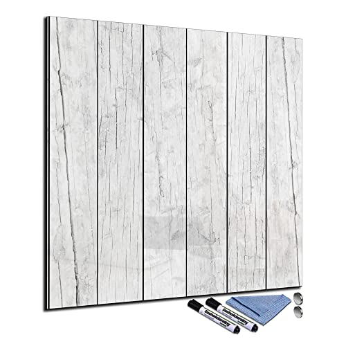 Glas-Magnettafel 60x60 cm Whiteboard Wand Beschreibbar Quadratisch Magnetisch Küche Office Büro mit Zubehör Wochenplaner Abwischbar Deko Memoboard Tafel Holz-Optik Weiß von decorwelt