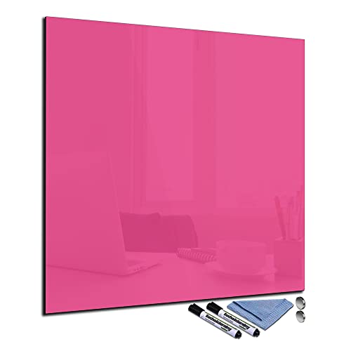 Glas-Magnettafel 60x60 cm Whiteboard Wand Beschreibbar Quadratisch Magnetisch Küche Office Büro mit Zubehör Wochenplaner Abwischbar Deko Memoboard Tafel Pink von decorwelt