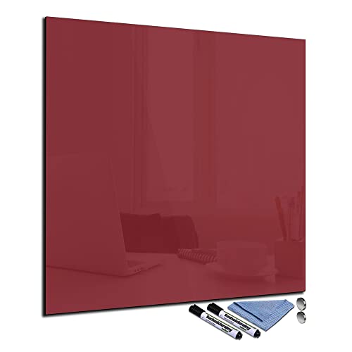 Glas-Magnettafel 60x60 cm Whiteboard Wand Beschreibbar Quadratisch Magnetisch Küche Office Büro mit Zubehör Wochenplaner Abwischbar Deko Memoboard Tafel Rot von decorwelt