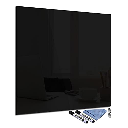 Glas-Magnettafel 60x60 cm Whiteboard Wand Beschreibbar Quadratisch Magnetisch Küche Office Büro mit Zubehör Wochenplaner Abwischbar Deko Memoboard Tafel Schwarz von decorwelt