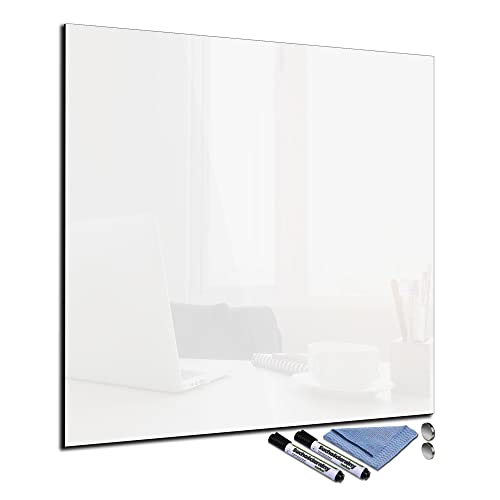 Glas-Magnettafel 60x60 cm Whiteboard Wand Beschreibbar Quadratisch Magnetisch Küche Office Büro mit Zubehör Wochenplaner Abwischbar Deko Memoboard Tafel Weiß von decorwelt