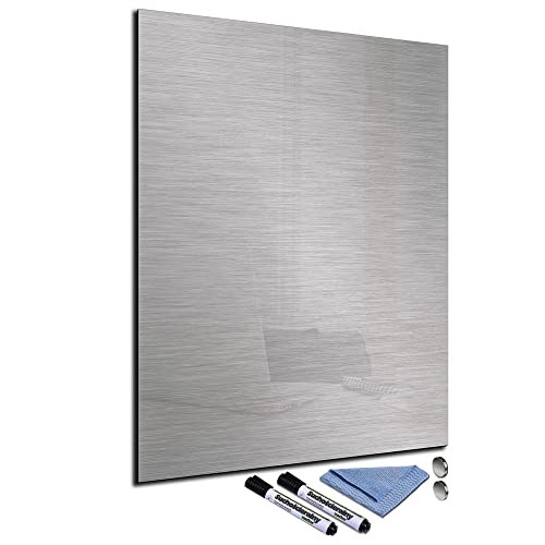 Glas-Magnettafel 60x80 Pinnwand Wand mit Zubehör Whiteboard Edelstahl-Optik Grau Büro Office von decorwelt