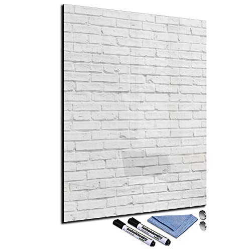 Glas-Magnettafel 60x80 Wand mit Zubehör Whiteboard Küche Ziegelstein-Optik Weiß Büro Office von decorwelt