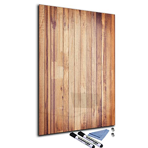 Glas-Magnettafel 60x90 cm Whiteboard Wand Beschreibbar Magnetisch Pinnwand Küche Office Büro mit Zubehör Wochenplaner Abwischbar Deko Memoboard Tafel Holz-Optik Braun von decorwelt