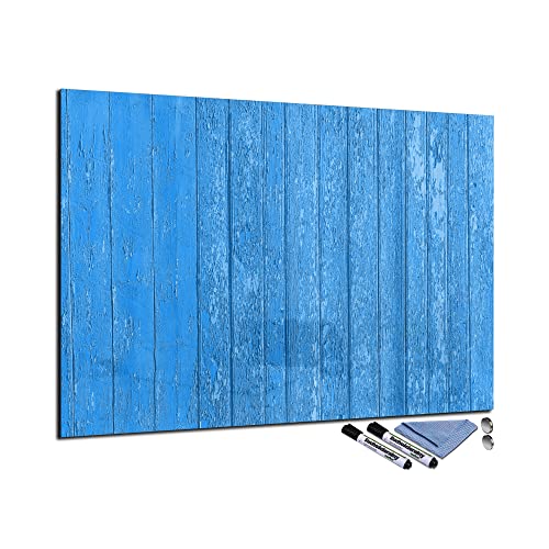 Glas-Magnettafel 70x100 cm Whiteboard Wand Beschreibbar Magnetisch Pinnwand Küche Office Büro mit Zubehör Wochenplaner Abwischbar Deko Memoboard Tafel Holz-Optik Blau von decorwelt