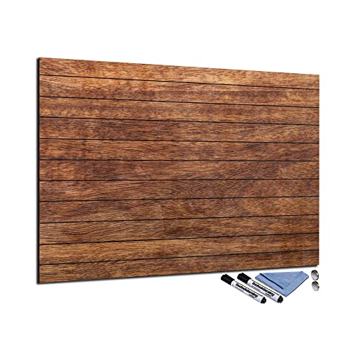 Glas-Magnettafel 70x100 cm Whiteboard Wand Beschreibbar Magnetisch Pinnwand Küche Office Büro mit Zubehör Wochenplaner Abwischbar Deko Memoboard Tafel Holz-Optik Braun von decorwelt