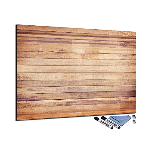 Glas-Magnettafel 70x100 cm Whiteboard Wand Beschreibbar Magnetisch Pinnwand Küche Office Büro mit Zubehör Wochenplaner Abwischbar Deko Memoboard Tafel Holz-Optik Braun von decorwelt