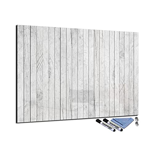 Glas-Magnettafel 70x100 cm Whiteboard Wand Beschreibbar Magnetisch Pinnwand Küche Office Büro mit Zubehör Wochenplaner Abwischbar Deko Memoboard Tafel Holz-Optik Weiß von decorwelt