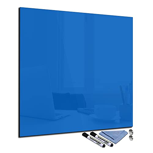 Glas-Magnettafel 70x70 cm Whiteboard Wand Beschreibbar Quadratisch Magnetisch Küche Office Büro mit Zubehör Wochenplaner Abwischbar Deko Memoboard Tafel Blau von decorwelt