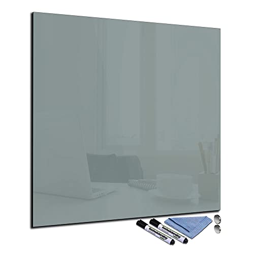 Glas-Magnettafel 70x70 cm Whiteboard Wand Beschreibbar Quadratisch Magnetisch Küche Office Büro mit Zubehör Wochenplaner Abwischbar Deko Memoboard Tafel Grau von decorwelt