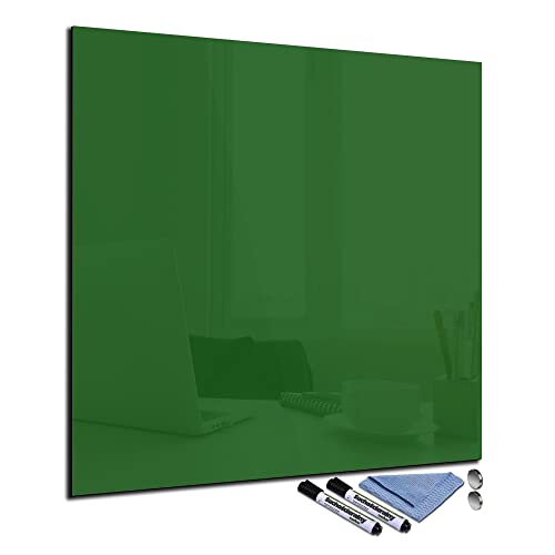 Glas-Magnettafel 80x80 cm Whiteboard Wand Beschreibbar Quadratisch Magnetisch Küche Office Büro mit Zubehör Wochenplaner Abwischbar Deko Memoboard Tafel Grün von decorwelt