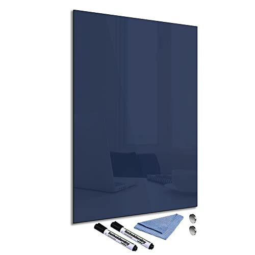 Glas-Magnettafel Blau 60x90 cm Whiteboard Wand Beschreibbar Magnetisch Pinnwand Küche Office Büro mit Zubehör Wochenplaner Abwischbar Deko Memoboard Tafel von decorwelt