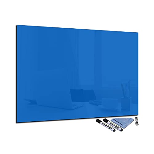 Glas-Magnettafel Blau 70x100 cm Whiteboard Wand Beschreibbar Magnetisch Pinnwand Küche Office Büro mit Zubehör Wochenplaner Abwischbar Deko Memoboard Tafel von decorwelt