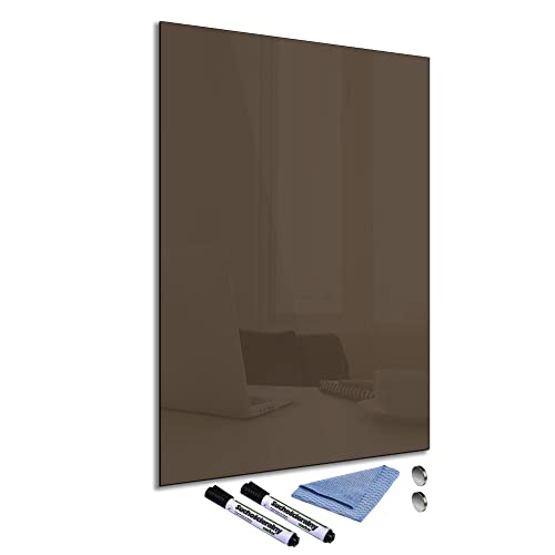 Glas-Magnettafel Braun 60x90 cm Whiteboard Wand Beschreibbar Magnetisch Pinnwand Küche Office Büro mit Zubehör Wochenplaner Abwischbar Deko Memoboard Tafel von decorwelt