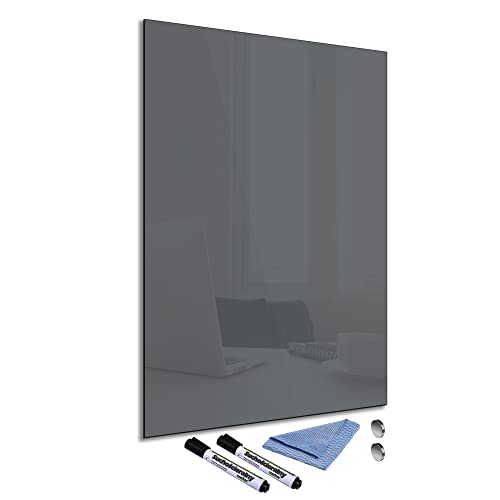 Glas-Magnettafel Grau 60x90 cm Whiteboard Wand Beschreibbar Magnetisch Pinnwand Küche Office Büro mit Zubehör Wochenplaner Abwischbar Deko Memoboard Tafel von decorwelt