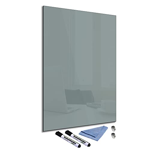 Glas-Magnettafel Grau 60x90 cm Whiteboard Wand Beschreibbar Magnetisch Pinnwand Küche Office Büro mit Zubehör Wochenplaner Abwischbar Deko Memoboard Tafel von decorwelt