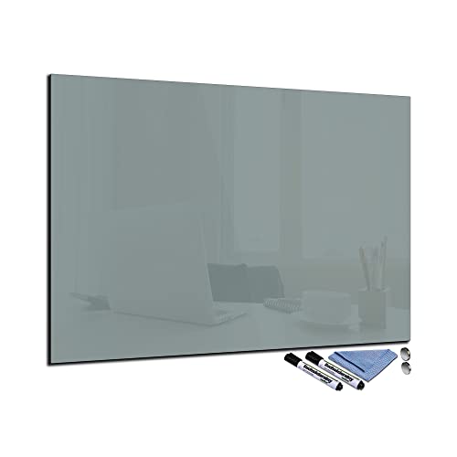 Glas-Magnettafel Grau 70x100 cm Whiteboard Wand Beschreibbar Magnetisch Pinnwand Küche Office Büro mit Zubehör Wochenplaner Abwischbar Deko Memoboard Tafel von decorwelt