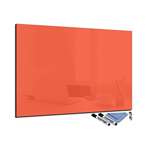 Glas-Magnettafel Orange 70x100 cm Whiteboard Wand Beschreibbar Magnetisch Pinnwand Küche Office Büro mit Zubehör Wochenplaner Abwischbar Deko Memoboard Tafel von decorwelt