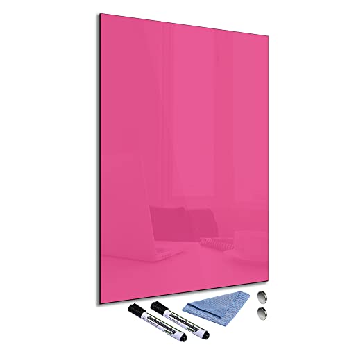 Glas-Magnettafel Pink 60x90 cm Whiteboard Wand Beschreibbar Magnetisch Pinnwand Küche Office Büro mit Zubehör Wochenplaner Abwischbar Deko Memoboard Tafel von decorwelt