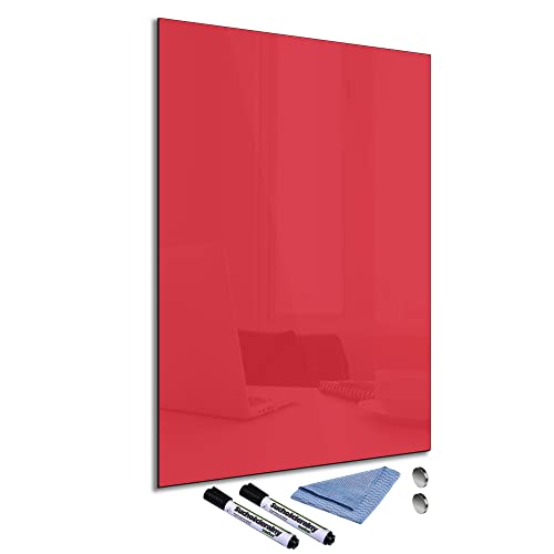 Glas-Magnettafel Rot 40x60 cm Whiteboard Wand Beschreibbar Magnetisch Pinnwand Küche Office Büro mit Zubehör Wochenplaner Abwischbar Deko Memoboard Tafel von decorwelt