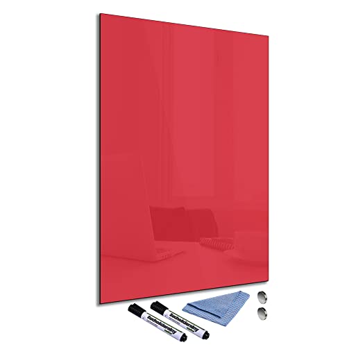 Glas-Magnettafel Rot 60x90 cm Whiteboard Wand Beschreibbar Magnetisch Pinnwand Küche Office Büro mit Zubehör Wochenplaner Abwischbar Deko Memoboard Tafel von decorwelt