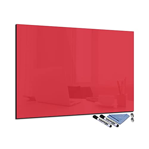 Glas-Magnettafel Rot 70x100 cm Whiteboard Wand Beschreibbar Magnetisch Pinnwand Küche Office Büro mit Zubehör Wochenplaner Abwischbar Deko Memoboard Tafel von decorwelt