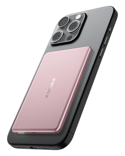 decqle "Air" Externer Akku, magnetisch, kabellos, ultradünn, 5000 mAh, mit Schnellladung, USB-C, kompatibel mit MagSafe, nur für die Serien iPhone 16/15/14/13/12 (Rosa) von decqle