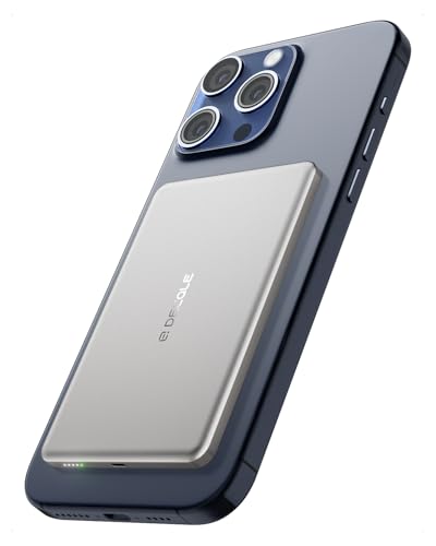decqle "Air" Externer Akku, magnetisch, kabellos, ultradünn, 5000 mAh, mit Schnellladung, USB-C, kompatibel mit MagSafe, nur für die Serien iPhone 16/15/14/13/12 (Silber) von decqle