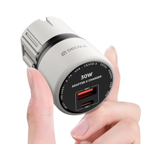 decqle Reiseadapter Weltweit Mini, Universal Reisestecker mit 1 USB-C (PD 30W), 1 USB-A, Internationaler Steckdosenadapter, Universaladapter für EU, UK, US, AU von decqle