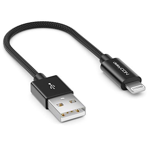 deleyCON 0,15m Lightning 8 Pin Ladekabel USB Kabel Apple MFi für iPhone 14 Pro Max 14 Pro 14 Plus 14 SE 13 Pro Max 13 Pro 13 Mini 12 Pro Max 12 Pro 12 Mini Metallstecker & Nylonkabel - Schwarz von deleyCON