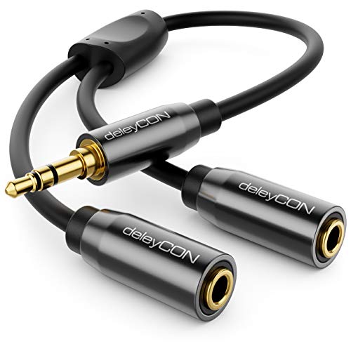 deleyCON 0,20m Audio Klinken Y Splitter Kabel Y-Adapter Kabel - AUX - 3,5mm Klinken Stecker auf 2X 3,5mm Klinken Buchse - 3,5mm Stereo Klinke deleyCON 0,20m Audio Klinken Y Splitter Kabel Y-Adapter Kabel - AUX - 3,5mm Klinken Stecker auf 2X 3,5mm Klinken Buchse - 3,5mm Stereo Klinke von deleyCON