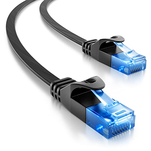 deleyCON 0,25m CAT6 Flaches Netzwerkkabel 1000 Mbit Gigabit LAN - Cat 6 RJ45 Ethernet Patchkabel Verlegekabel Flach - für Internet Switch Router Modem Patchpanel - Schwarz von deleyCON