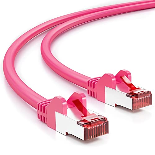 deleyCON 0,25m CAT6 Patchkabel S/FTP PIMF Schirmung CAT-6 RJ45 LAN DSL Netzwerkkabel Ethernetkabel Switch Router Modem Access Point Patchfelder - Magenta von deleyCON