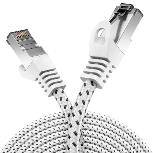 deleyCON 0,25m CAT7 LAN Kabel - Netzwerkkabel mit Kupfer & Nylonmantel - AWG27 600 MHz 10 Gbit/s S-FTP (PIMF) RJ45 Patchkabel Ethernetkabel für Internet DSL Router - Weiß von deleyCON