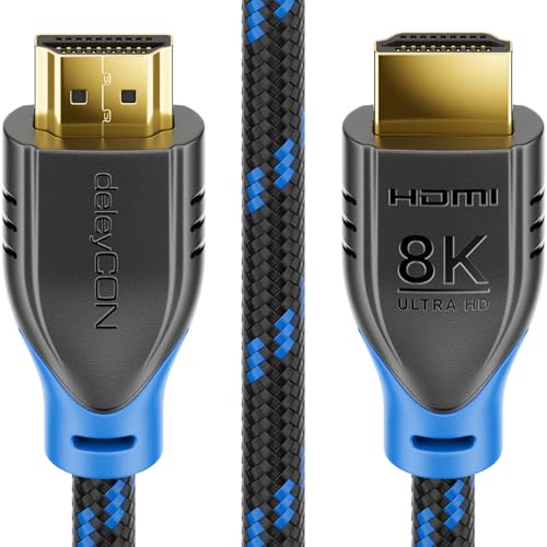 deleyCON - 0,5m - 8K HDMI 2.1 Kabel 48G - Nylon - 8K@60Hz / 4K@120Hz / 1080P@240Hz - 7680x4320p Dolby DTS HDR eARC CEC UHD-2 Ethernet - Schwarz von deleyCON