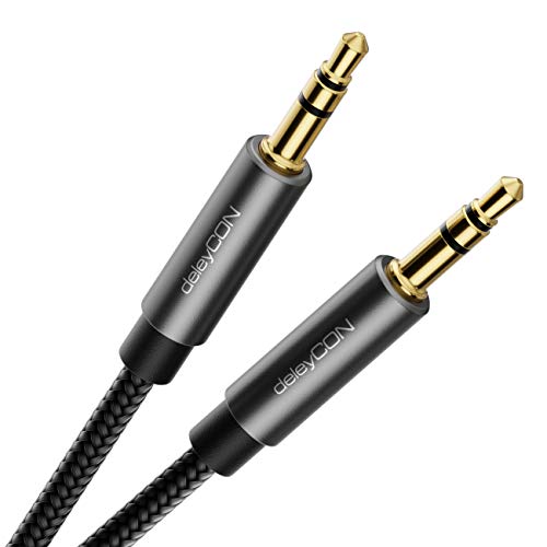 deleyCON 0,5m Aux Kabel 3,5mm - Audio Klinkenkabel Stereo Kabel - Baumwollkabel & Metallstecker - Handy Smartphone Tablet Kopfhörer HiFi Receiver Kfz von deleyCON