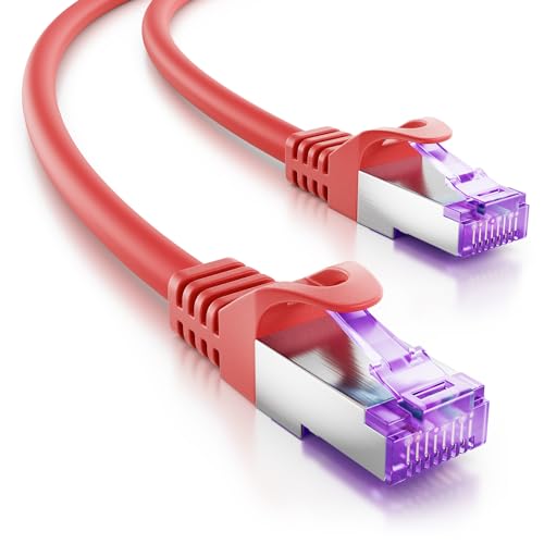 deleyCON 0,5m CAT7 Netzwerkkabel - 10 Gigabit - RJ45 Patchkabel Ethernet Kabel (Kupfer, SFTP PiMF Schirmung) - für Highspeed LAN DSL Switch Modem Router Patchpanel CAT7 CAT6 CAT5 - Rot von deleyCON