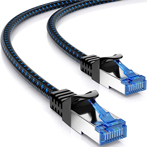deleyCON 0,5m CAT8.1 Patchkabel LAN Kabel mit Nylonmantel und Kupferleiter - Netzwerkkabel Datenkabel S/FTP PIMF 2000 MHz 40 Gbit RJ45 Stecker CAT.8 Ethernet Kabel - Schwarz von deleyCON