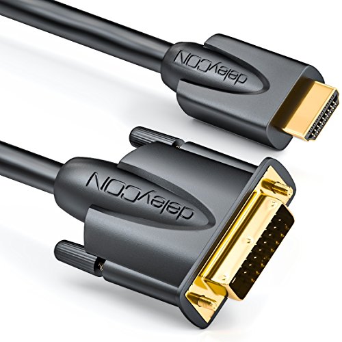 deleyCON 0,5m HDMI zu DVI Kabel - HDMI Stecker zu DVI Stecker 24+1-1080p FULL HD HDTV 1920x1080 - vergoldete Kontakte - TV Beamer PC - Schwarz von deleyCON