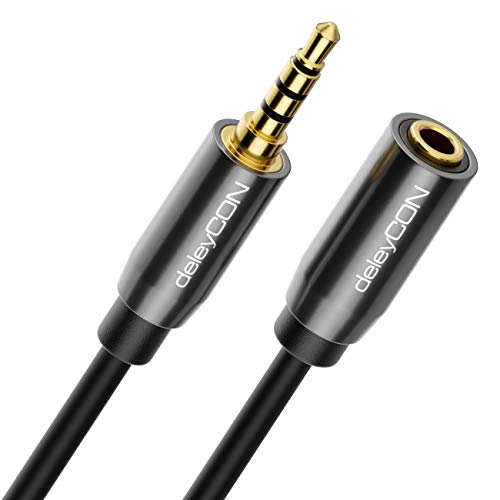 deleyCON 0,5m Headset Kopfhörer Verlängerung AUX 3,5mm Klinke CTIA 4 Polig TRRS Mikrofon Verlängerungskabel Stereo Audio Metallstecker PC Handy Smartphone Tablet HiFi Receiver (Extra Dünn & Flexibel) von deleyCON