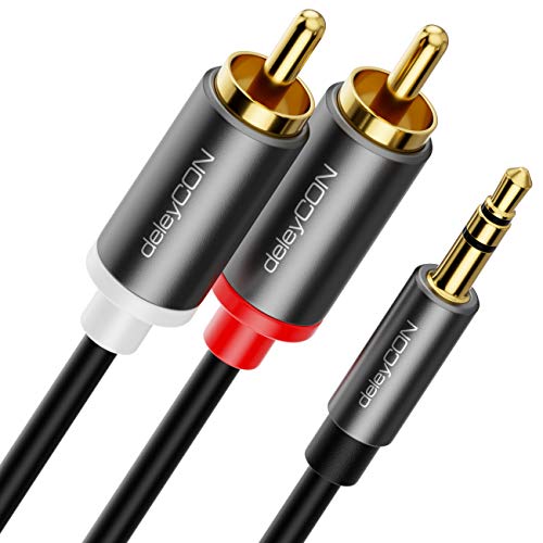 deleyCON 0,5m Klinke zu Cinch RCA Kabel 3,5mm Audiokabel Wandler Kabel Handy und Smartphone an HiFi-Receiver 3,5mm AUX Klinke auf Cinch Stecker (Extra Dünn & Flexibel) von deleyCON